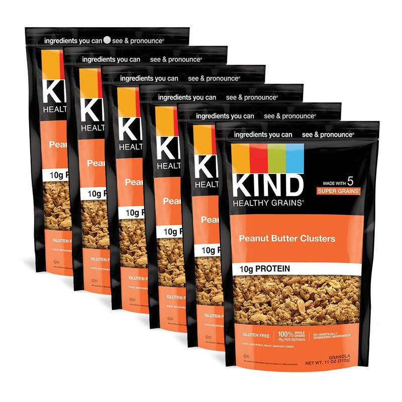 KIND Healthy Grains Granola Peanut Butter Clusters Healthy Snacks Gluten Free 100 Whole Grains 10g Protein 11oz 6 Count