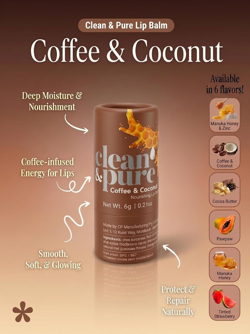 Clean & Pure Coffee & Coconut Lip Balm – 100% Natural with Coffee & Coconut Oil, Moisturizes, Soothes & Repairs Dry Lips, 6g - Image 3
