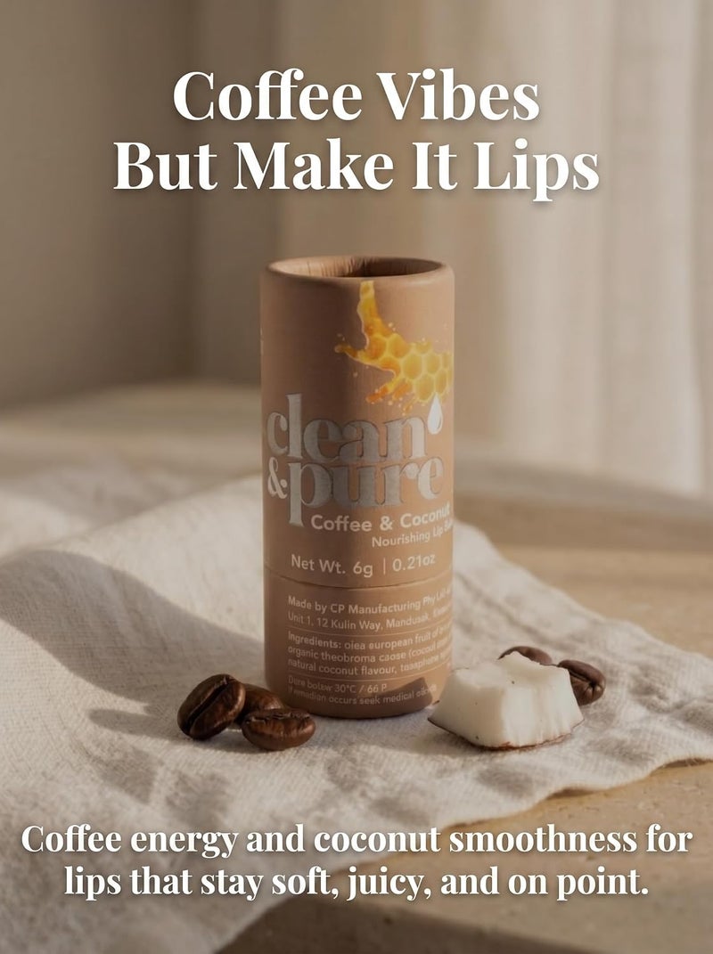 Clean & Pure Coffee & Coconut Lip Balm – 100% Natural with Coffee & Coconut Oil, Moisturizes, Soothes & Repairs Dry Lips, 6g - Image 1