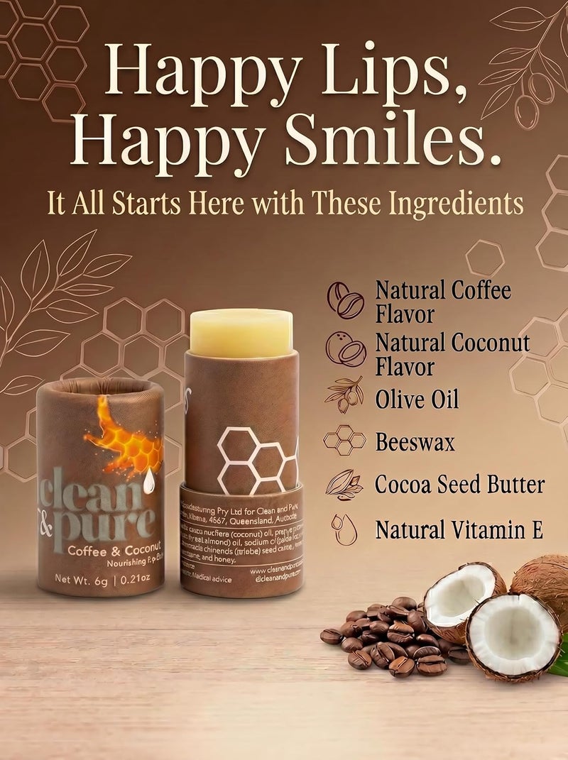Clean & Pure Coffee & Coconut Lip Balm – 100% Natural with Coffee & Coconut Oil, Moisturizes, Soothes & Repairs Dry Lips, 6g - Image 2