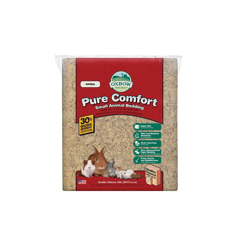 Oxbow Animal Health Pure Comfort Bedding Rabbit Hamster Guinea Pig Bedding Bunny Supplies for Litter Box Pet Safe 999 Dust Free Natural 56 Liter Bag