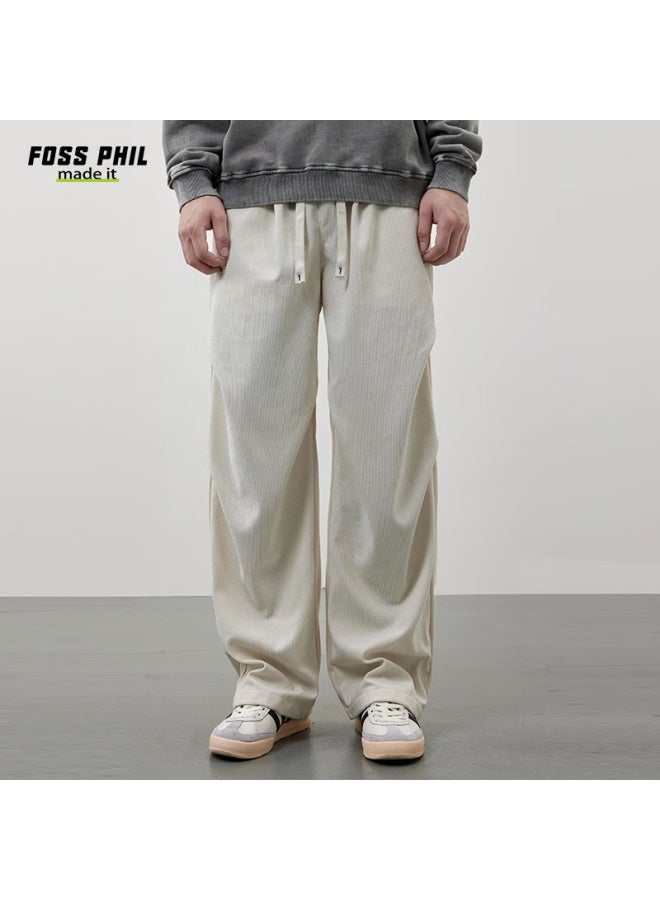 Foss Phil American-style Paratrooper Casual Pants For Men, Spring And Summer Loose Straight-leg Draping Cargo Pants, Fpk46 Off-white, Size L - Image 3