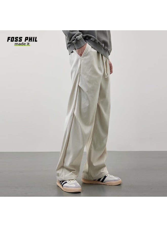 Foss Phil American-style Paratrooper Casual Pants For Men, Spring And Summer Loose Straight-leg Draping Cargo Pants, Fpk46 Off-white, Size L - Image 5