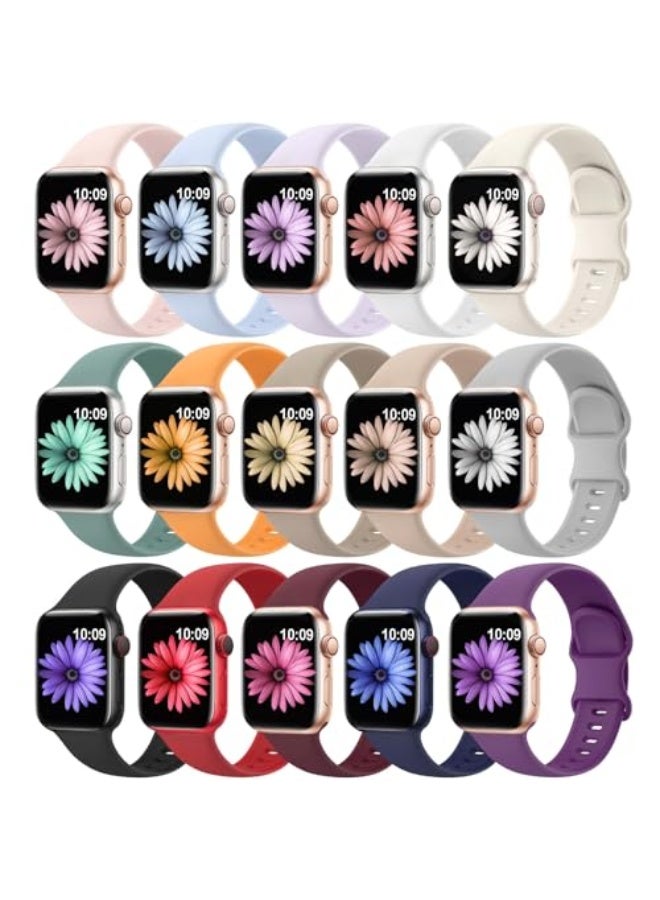 15 Pack Soft Silicone Bands Compatible with Apple Watch Band 40mm 41mm 38mm 45mm 44mm 42mm for Women Men,Waterproof Sport iWatch bands Replacement Strap Wristbands for iWatch SE Series 9 8 7 6 5 4 3 2 - Image 1