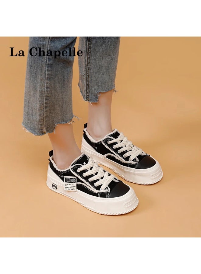 La Chapelle Women's Sneakers, New Versatile Thick-soled Casual Shoes, Low-top Soft-bottomed Sports Shoes For Women-002 Black And Beige 36 - Image 3