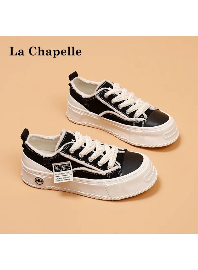 La Chapelle Women's Sneakers, New Versatile Thick-soled Casual Shoes, Low-top Soft-bottomed Sports Shoes For Women-002 Black And Beige 36 - Image 2