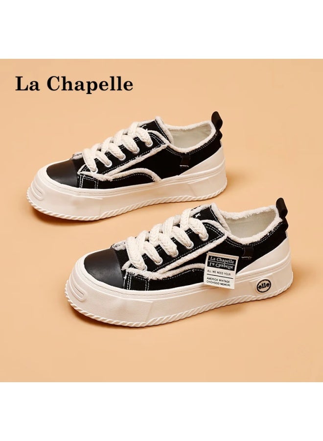 La Chapelle Women's Sneakers, New Versatile Thick-soled Casual Shoes, Low-top Soft-bottomed Sports Shoes For Women-002 Black And Beige 36 - Image 1