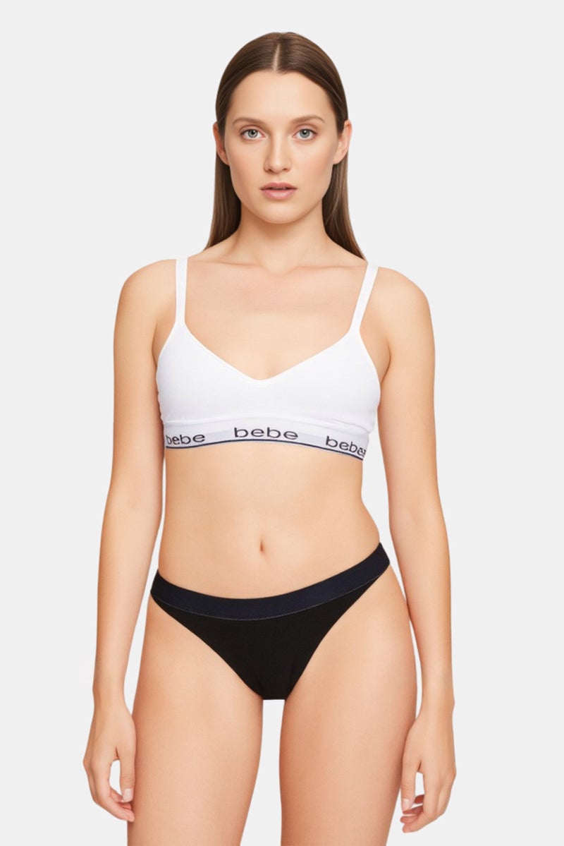 bebe Women Brand Logo Padded Bralette, White - Image 1
