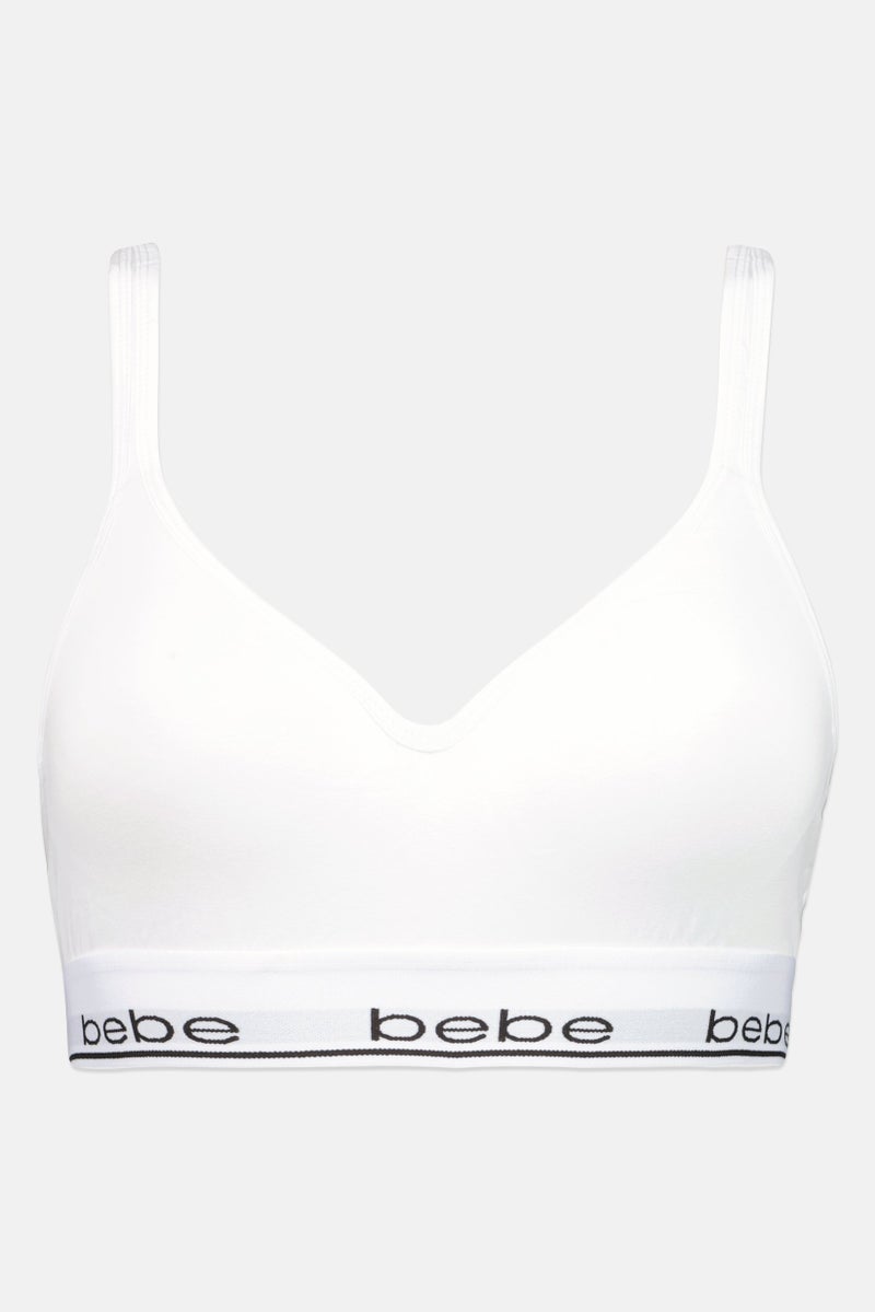 bebe Women Brand Logo Padded Bralette, White - Image 2