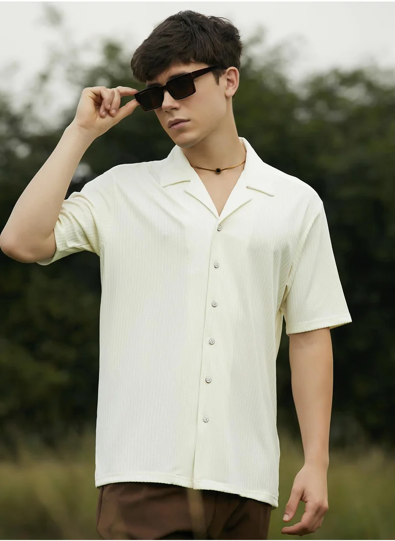 كامبوس سوترا Men's Cream White Trough-Tactile Shirt