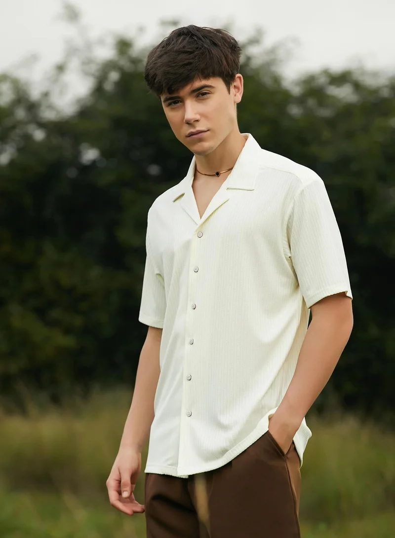 كامبوس سوترا Men's Cream White Trough-Tactile Shirt