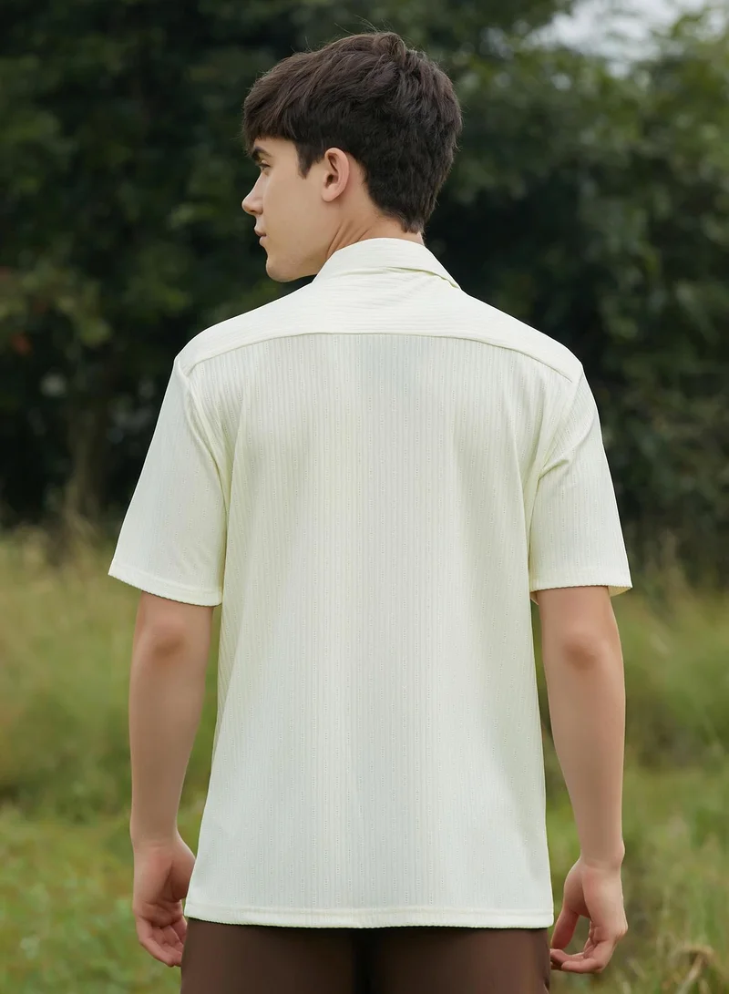 كامبوس سوترا Men's Cream White Trough-Tactile Shirt