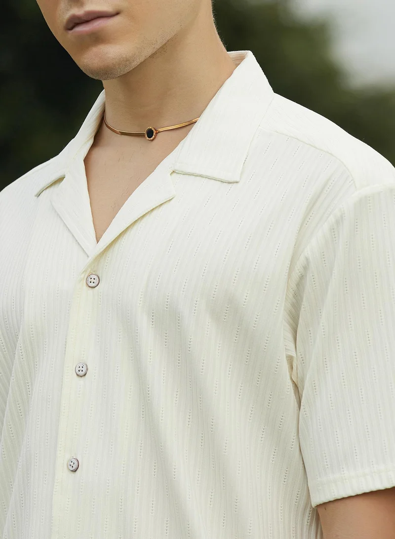 كامبوس سوترا Men's Cream White Trough-Tactile Shirt