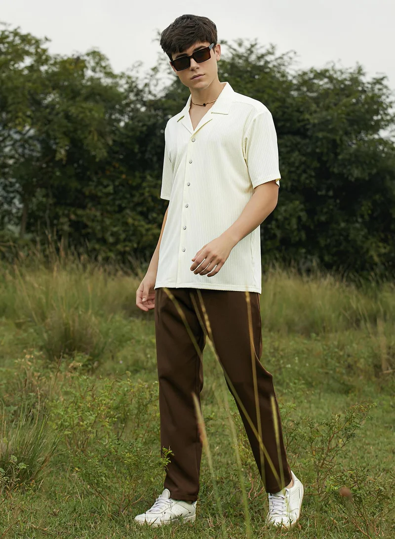 كامبوس سوترا Men's Cream White Trough-Tactile Shirt
