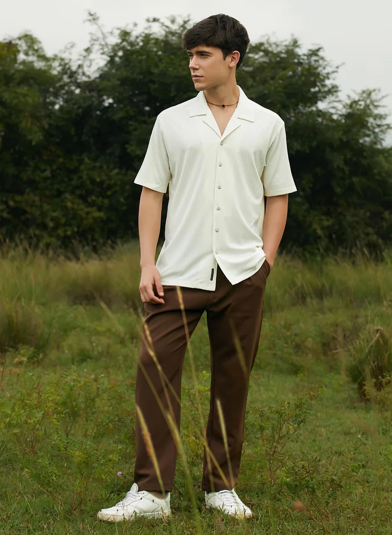 كامبوس سوترا Men's Cream White Trough-Tactile Shirt
