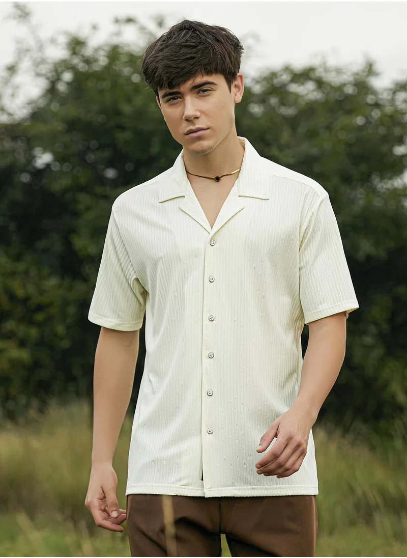 كامبوس سوترا Men's Cream White Trough-Tactile Shirt