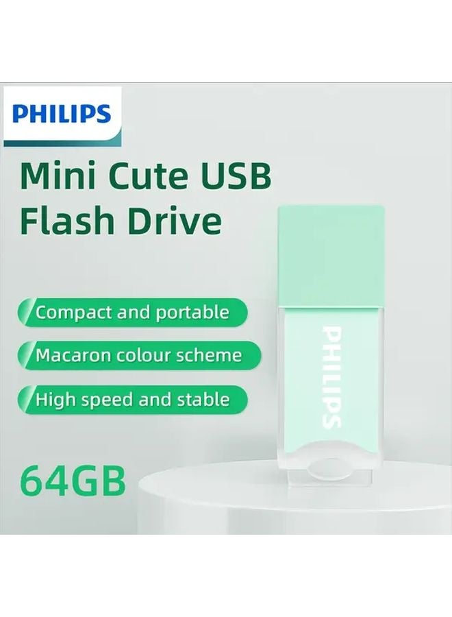 فلاش درايف USB 2.0 أخضر بسعة 64 جيجابايت، سهل الاستخدام وأداء مستقر للحواسيب المحمولة والبروجكترات والطائرات المسيرة - Image 1