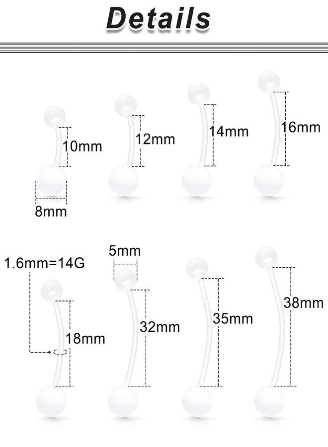 Ocptiy 14G Clear Plastic Pregnancy Belly Button Ring Maternity Navel Ring Sport Pregnant Women 14 Gauge Flexible Silcone Extra Long bar Belly Piercing Jewelry Retainer 14mm 16mm 18mm 32mm 35mm 38mm - Image 3