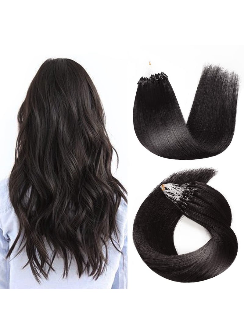 SUYYA - SUYYA Microlink Hair Extensions Human Hair Off Black Micro Loop Hair Extensions Real Human Hair Straight Micro Links Hair Extensions 50 Strands 50gPack for Women18 inch B Natural Black - Image 1