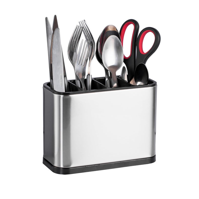 Innoteck Essentials Utensil Holder - Stainless Steel Kitchen Utensils Organiser - Anti Slip, Water Draining Design - 4 Compartments Rust proof Cutlery Holder - For spoons, spatulas, forks, knives - Image 1