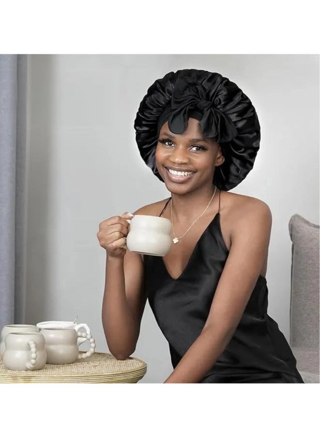 Silk Bonnet for Sleeping Women Satin Bonnet Silk Hair Cap Adjustable Silk Hair Bonnet Night Sleep Cap with Tie Band - Image 3