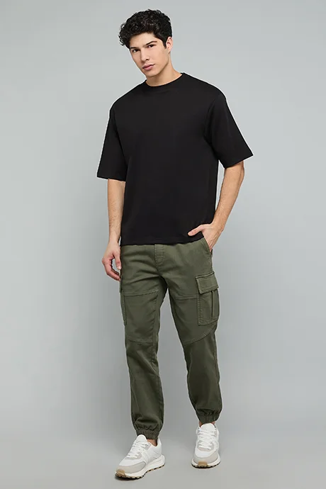 أر أند بي Solid T-Shirt with Crew Neck and Short Sleeves