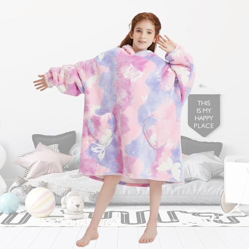 Fiosnow Glow in the Dark Butterfly Blanket Hoodies for Kids 6-13YR Oversize Wearable Blanket Hoodies for Boys Girls Teens - Image 5