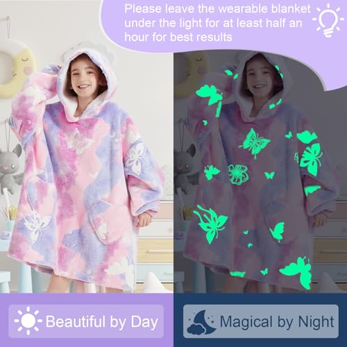 Fiosnow Glow in the Dark Butterfly Blanket Hoodies for Kids 6-13YR Oversize Wearable Blanket Hoodies for Boys Girls Teens - Image 2