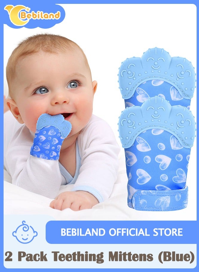 Bebiland 2 Pack Teething Mittens for Baby,  Teething Glove, Infant Soothing Pain Relief Mitt Baby Teether Mits for Baby(Blue)  - Image 1