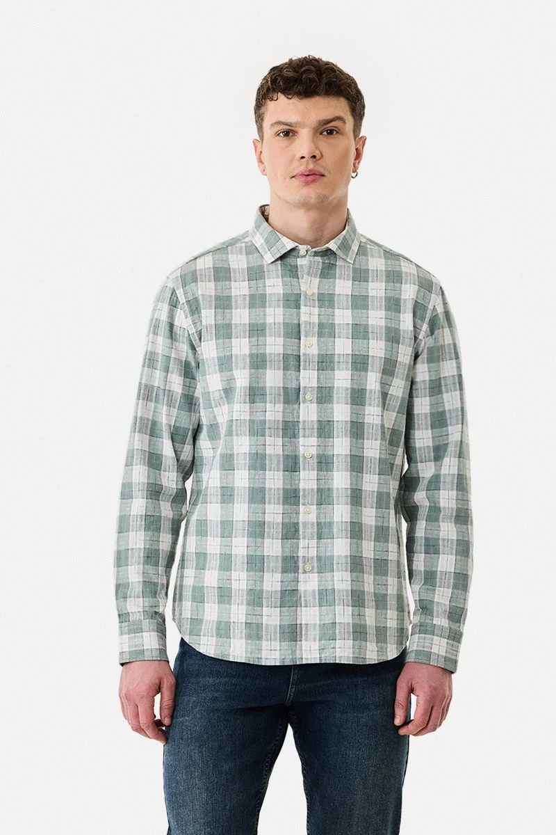 سنيتش قميص قطني % بقصة عادية مربعات