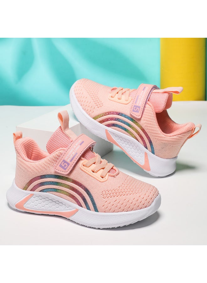 Women's Shoes Spring And Autumn Zhongda Children's Mesh Shoes Breathable Mesh Surface Flying Woven Little Girl's Sneakers Children's Running Shoes