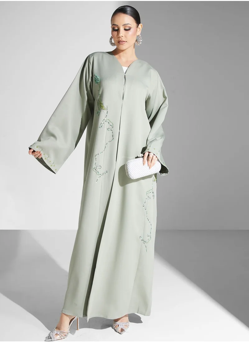 hayas closet Embellished Button Detail Abaya