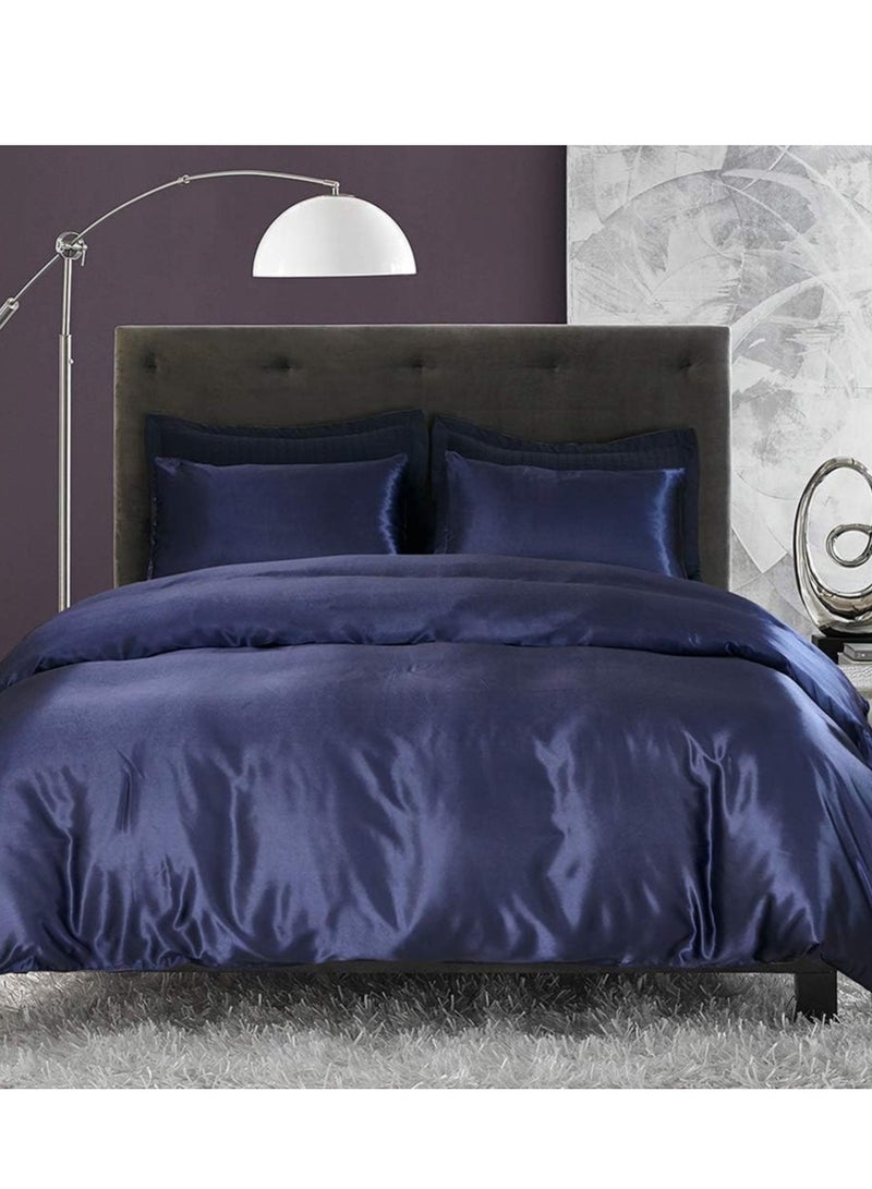 Bedding Duvet Cover Sets, 3 Pieces Satin Bedding Set, Queen Size Silky Duvet Covers Collection, 1x Cooling Duvet Cover 90x90 Inches and 2 Pillowcases, Comforter Not Included - Blue  - Image 3