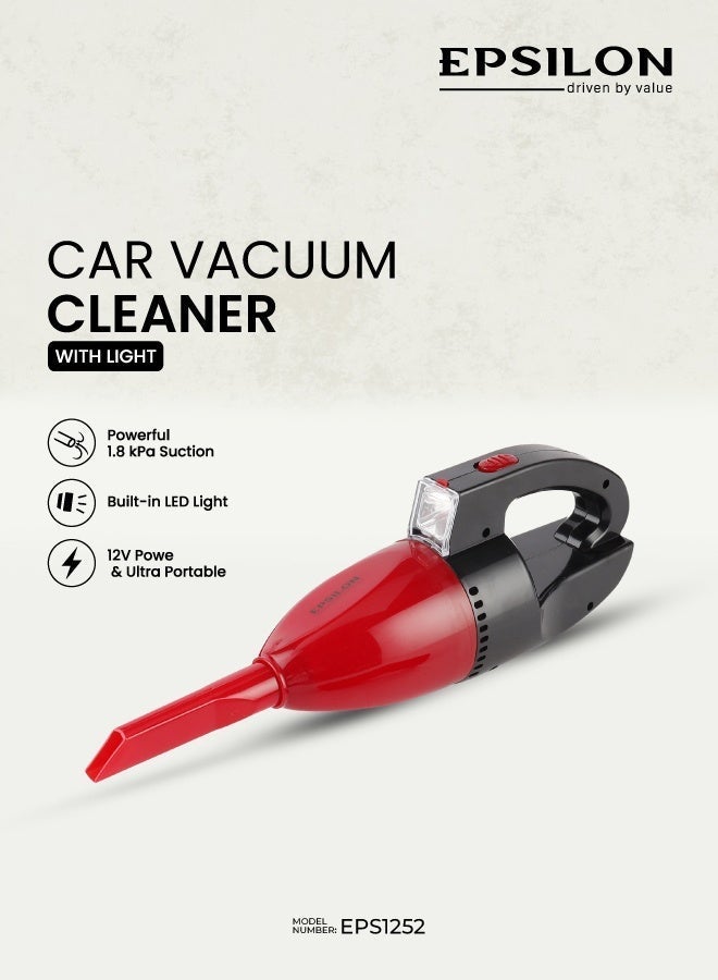 Epsilon 12V High-Power Car Vacuum Cleaner – Portable Handheld Auto Detailing Tool with Strong Suction, Built-in LED Light, Extension Hose, Brush & Nozzle – Easy to Carry and Store - Image 1