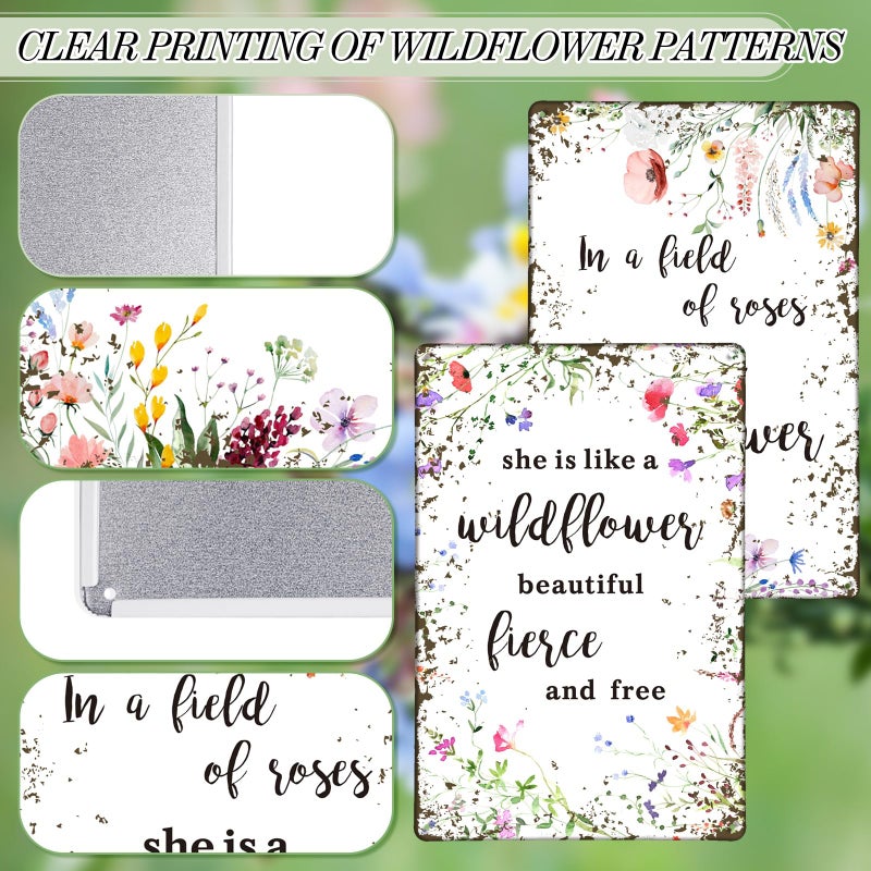 Lineshading 2 Pcs Vintage Wildflower Metal Tin Sign Wild Flower Spring Baby Shower Party Decor She Is Like A Wildflower Beautiful Fierce and Free Funny Tin Sign for Spring Wedding Nursery Decor - Image 3
