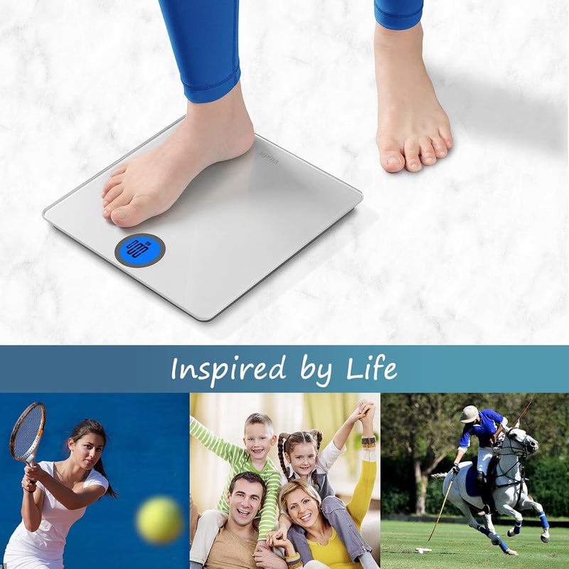 Vitafit ميزان حمام فيتافيت لقياس وزن الجسم بدقة عالية معتمد من مصنع ميزان احترافي منذ 2001 شاشة LCD وميزة الخطوة على الميزان مع 3 بطاريات AAA مرفقة 28st فضي - Image 5