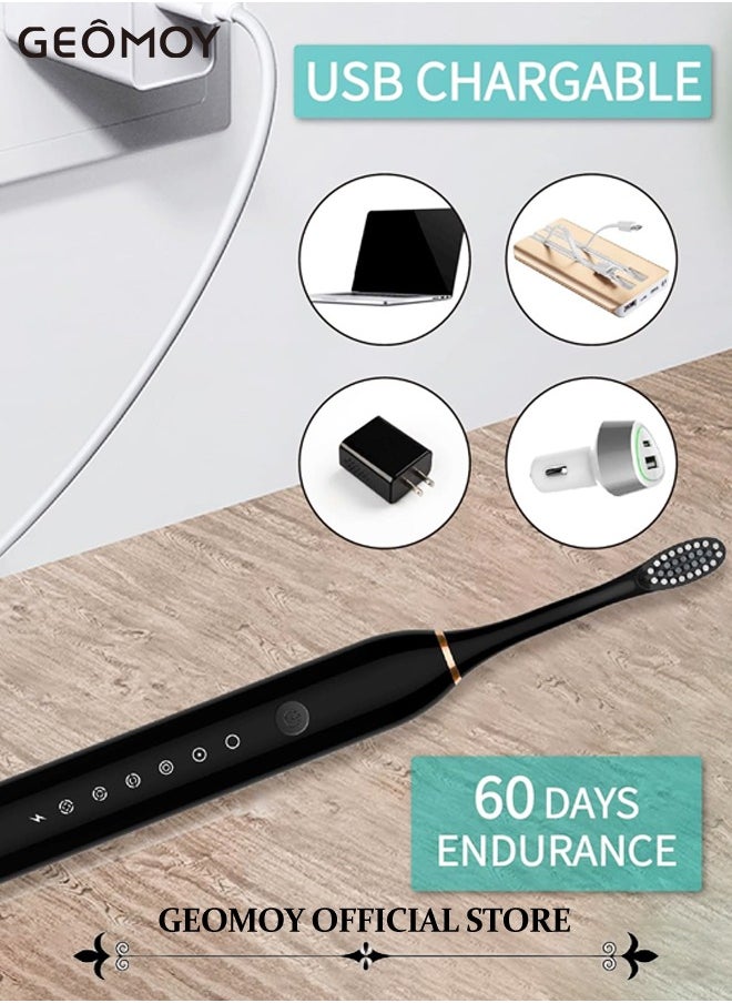 Sonic Electric Toothbrushes USB Rechargeable Ultrasonic Tooth Brush with 4 Brush Heads 6 Cleaning Modes and Smart Timer IPX7 Waterproof Cleaning Toothbrushes for Adults and Kids