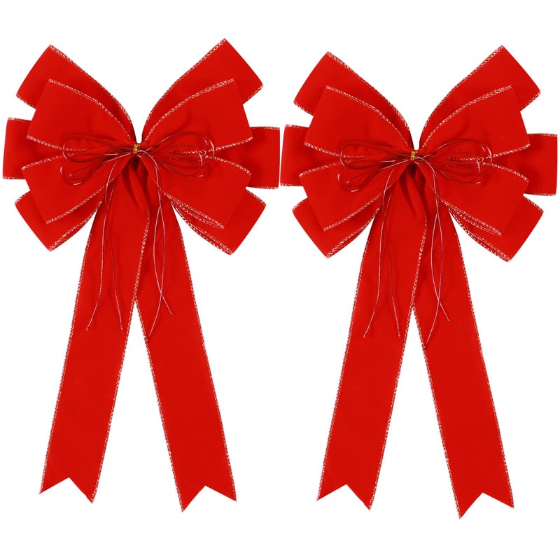 2 Pack Red Christmas Bows Outdoor Decorations12x20 Large Velvet Wreath Bow with Glitter String Gold Edge for Xmas Tree Topper Home Front Door Decor