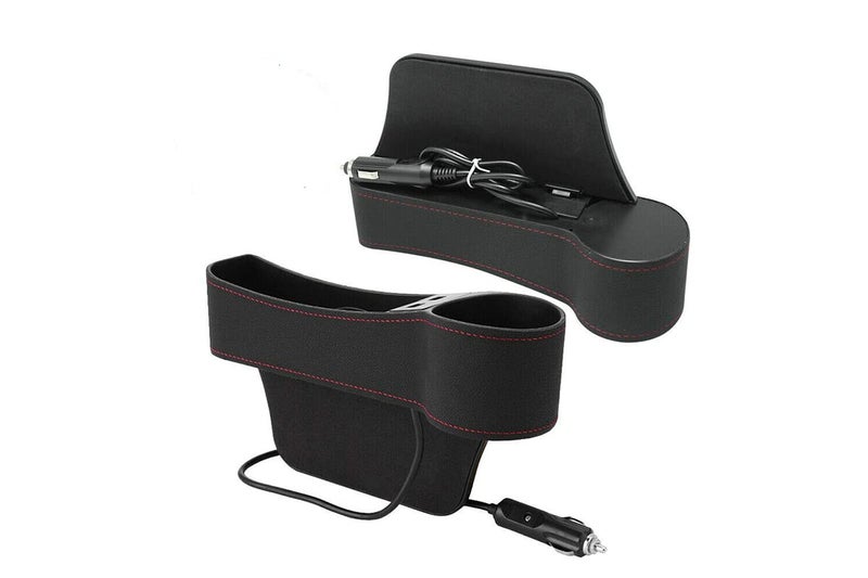 Automaze Car Seat Gap Filler, Premium Console Side Pocket with 2 USB Charging, Multifunctional Car Console Side Organizer with Cup Holder for Cellphones Wallet Coin Key(Driver Side Black) - Image 1