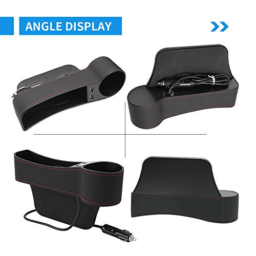 Automaze Car Seat Gap Filler, Premium Console Side Pocket with 2 USB Charging, Multifunctional Car Console Side Organizer with Cup Holder for Cellphones Wallet Coin Key(Driver Side Black) - Image 4