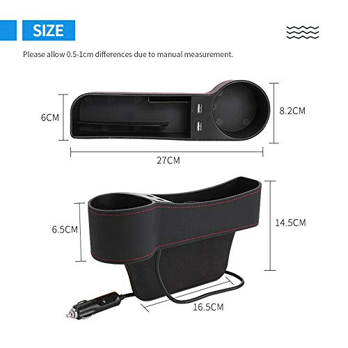 Automaze Car Seat Gap Filler, Premium Console Side Pocket with 2 USB Charging, Multifunctional Car Console Side Organizer with Cup Holder for Cellphones Wallet Coin Key(Driver Side Black) - Image 3