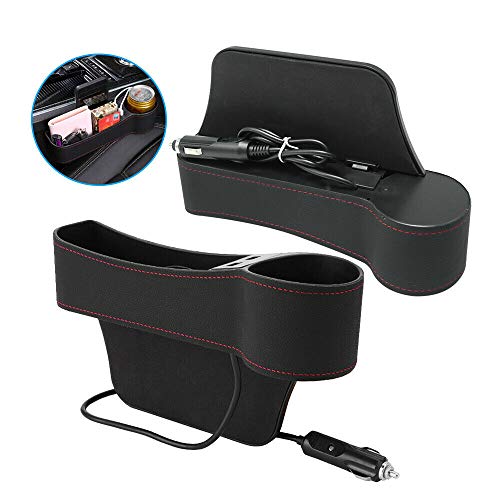 Automaze Car Seat Gap Filler, Premium Console Side Pocket with 2 USB Charging, Multifunctional Car Console Side Organizer with Cup Holder for Cellphones Wallet Coin Key(Driver Side Black) - Image 2
