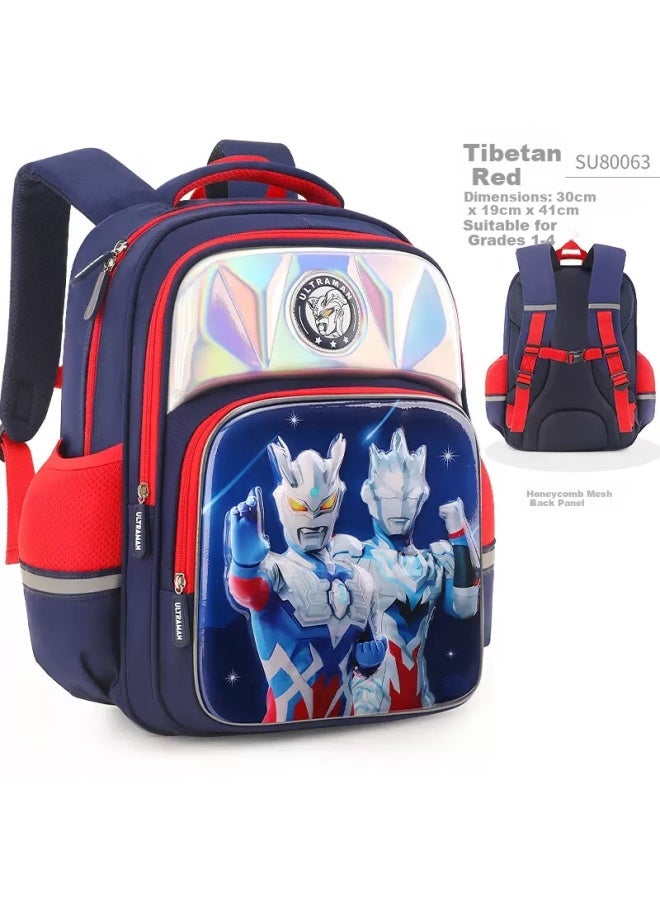 Ultraman Backpack For Primary School Boys, Grade 1-4, Wear-resistant, Large Capacity, Spine Protection, Lightweight, Hidden Red - Image 1