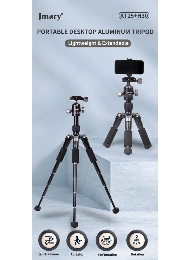 جيه ماري حامل ثلاثي القوائم احترافي قابل للتمديد من الألومنيوم KT25+H30 مع 5 أقسام قابلة للتعديل، أقصى ارتفاع 157.5 سم، تصميم محمول وقوي لكاميرات DSLR وكاميرات الحركة والهواتف الذكية - أسود - Image 3