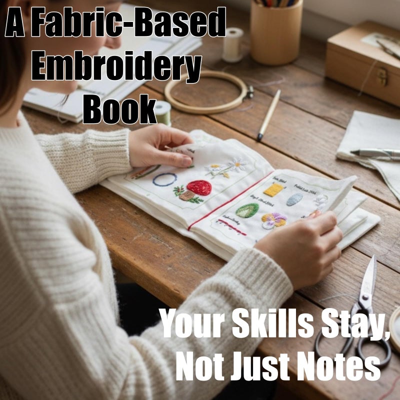 TenDawn Beginner Embroidery Stitch Book with Fabric Pages, 32 Essential Stitches in Structured Learning Order for Adults, DIY Sewing Kit with Floral Motifs, Practice Patterns - Image 2