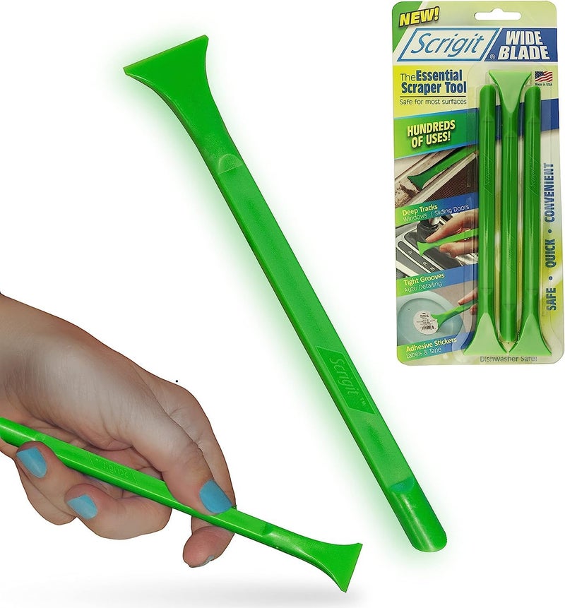 Scrigit Scraper Wide Blade No-Scratch Plastic Scraper Tool, 3 Pack - The Handy Multi-Use Scraping Tool for Removing Food, Labels, Stickers, Paint, Grease -Easy to Hold, Reaches Tight Spaces & Crevices - Image 1