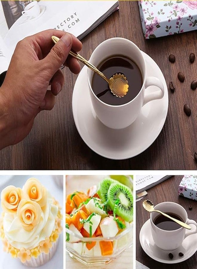 crewla Golden Spoon Set/Coffee Spoon/Dessert Spoon/Sugar Spoon/Ice Cream Spoon/Cutlery Kitchen Tableware Creative Flower Shape Stainless Steel Spoon Different tipe decoretion (Set of 4) - Image 5