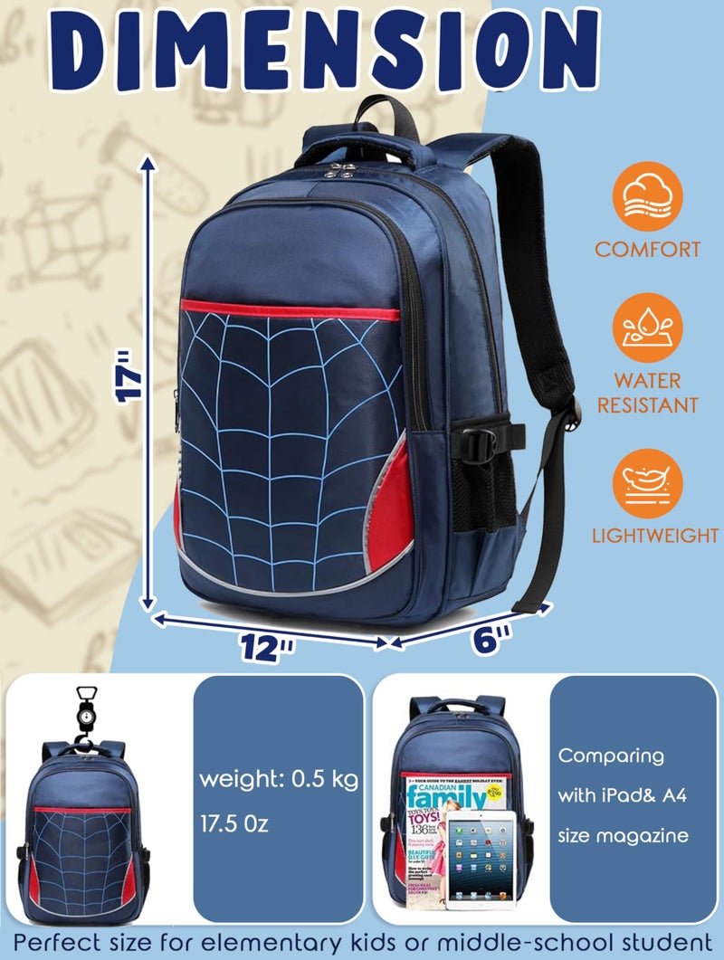 BLUEFAIRY Kids Backpack for Boys Kindergarten Elementary Primary School Bookbags Back to School Bags with Large Campartments Mochilas para Escolares NiÃ±os 17" Dark Blue - Image 2
