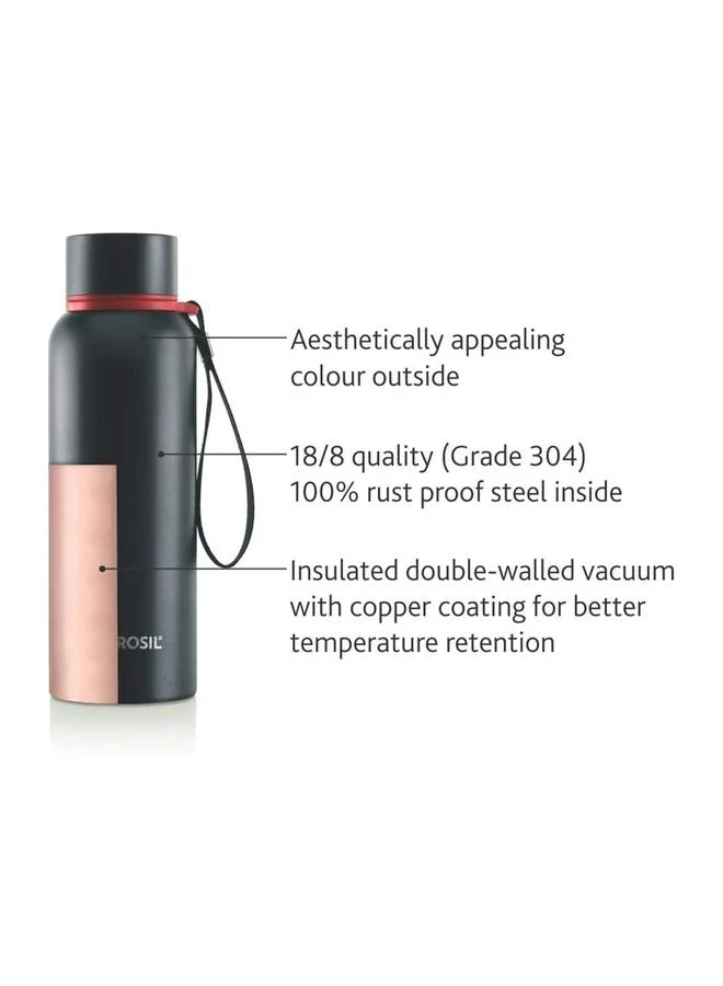 BOROSIL Vacuum Trek Bottle, Black 700Ml
