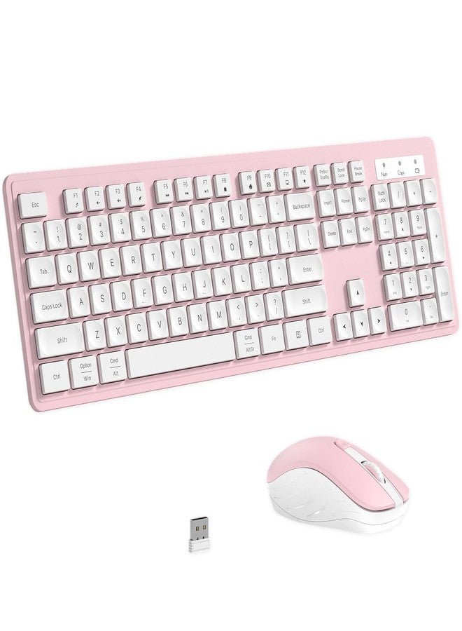 Links9+ Wireless Keyboard and Mouse, 2.4GHz Cordless Keyboard Mouse Combo, Optical Mouse, Plug and Play USB Receiver, Compatible with Windows, Mac, Laptop, and PC（White Pink） - Image 1